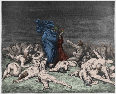 Inferno, Canto 6: The gluttons battered by eternal rain (illustration from The Divine Comedy) by Gustave after Dore